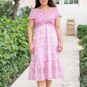 Pink toile off shoulder Dunmore Dress. Brand new, retails for $225
